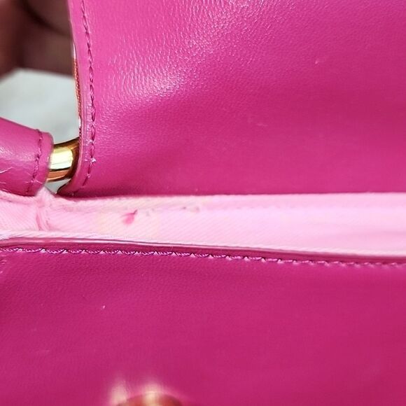Silk Flap Fuschia Shoulder Bag with Matching Strap & Gold Tone Hardware - Picture 16 of 16